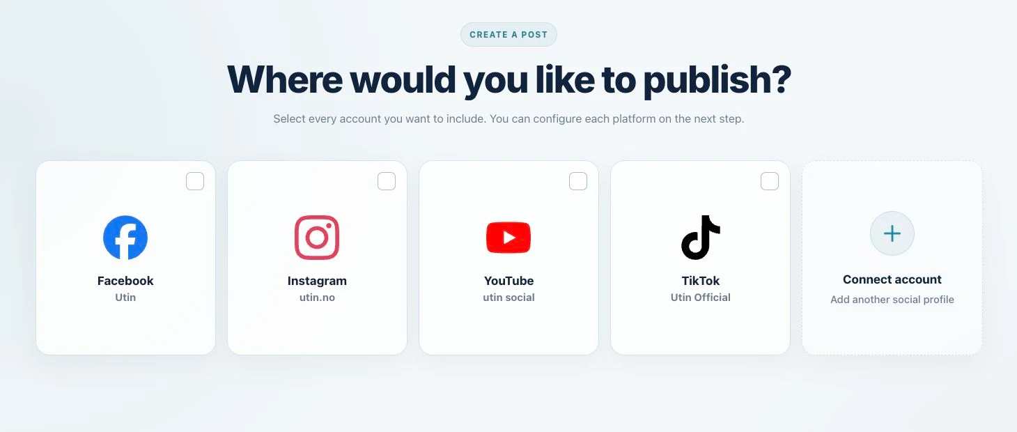 Utin&rsquo;s channel selector showing only Utin accounts